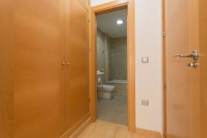 ein Badezimmer mit einem WC und einer Holztür in der Unterkunft Apartamento Calle Concepcion Centro in Granada