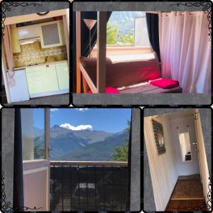 a collage of four pictures of a room with a window at Chez So Orcieres in Orcières