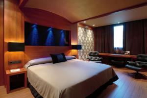 um quarto de hotel com uma cama e uma secretária em Balneario Font Vella- Adults Only em Sant Hilari Sacalm