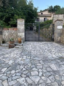 una puerta a un patio con un patio de piedra en Villa Palmina en Castelnuovo Parano