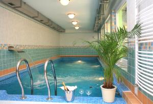 a swimming pool with two faucets and a plant at Spa Hotel Schlosspark in Karlovy Vary
