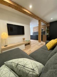 uma sala de estar com 2 sofás e uma televisão de ecrã plano em Apartamentos Cañalío em Santander