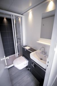 uma casa de banho com um WC branco e um lavatório. em Blackbird em Biddinghuizen