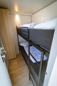 a small room with two bunk beds in it at Blackbird in Biddinghuizen