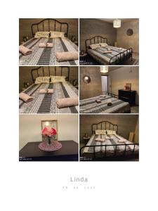 un collage de cuatro fotos de una cama en Cozy apartment Linda, en Izola