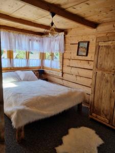 波羅寧的住宿－Zajazd Teremulka，小木屋内一间卧室,配有一张床
