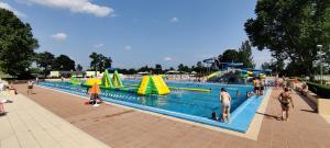 un grupo de personas en una piscina en un parque acuático en Brasna apartment 3-Kupalisko en Nové Zámky