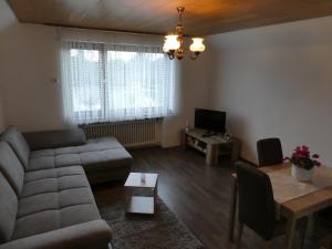 sala de estar con sofá y mesa en Haus am Park, en Rommerskirchen