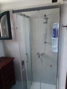 eine Dusche mit Glastür im Bad in der Unterkunft Attico Matine in Specchia