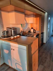 Kuchyň nebo kuchyňský kout v ubytování Houseboat Water Man apartament pływający dom na wodzie łódź