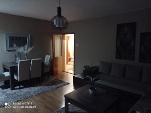 un soggiorno con divano e tavolo di Apartman Nina a Kraljevo