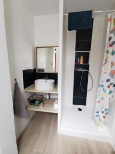 a bathroom with a sink and a mirror at Toulon centre ancien proche gare et départ Corse- 5 pers - FREEWIFI - AC in Toulon