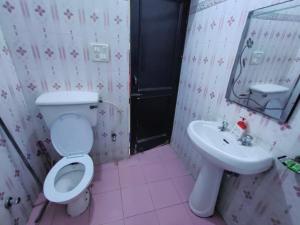 a bathroom with a toilet and a sink at New Chandigarh Holiday Home in Chandīgarh