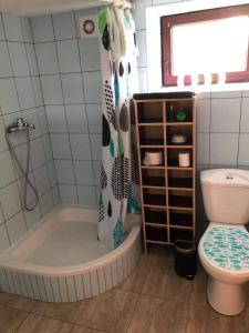 e bagno con servizi igienici e vasca accanto di Domek Cicho Sza a Rożdżały