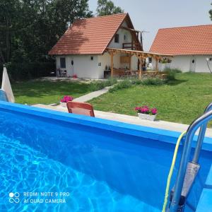 una casa e una piscina di fronte a una casa di Mirella rooms a Palić