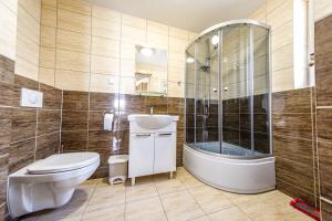 a bathroom with a toilet and a sink and a shower at Stara Piekarnia - Plac Lotników in Olsztyn