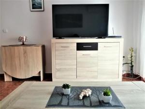 a living room with a flat screen television on a dresser at Joan Apartment Gandia in Gandía +10 photos