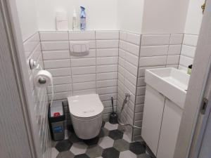 a small bathroom with a toilet and a sink at Čepinskio in Kaunas