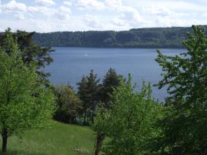 vista su una cassa d'acqua con alberi di Gästehaus Bettina a Sipplingen