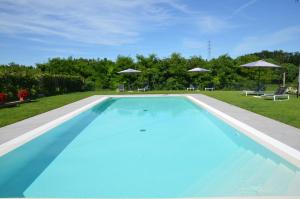 a large blue swimming pool with chairs and umbrellas at Agriturismo Corte Ambrosio in Pozzolengo