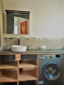 une salle de bain avec un lavabo et une machine à laver dans l'établissement Appartement Triangle d Or plage-gareTGV-Mairie, à Saint-Raphaël