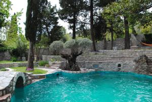 a swimming pool in the middle of a yard with trees at Villa Old Mill in Herceg-Novi