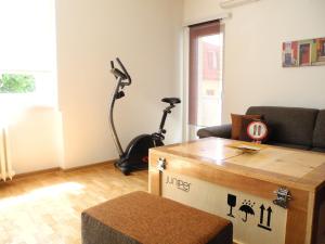 a living room with a exercise bike in the corner at Apartment 33 in Belgrade