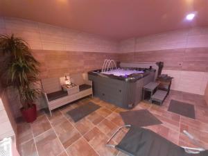 Duży pokój z dużą wanną z hydromasażem i krzesłem w obiekcie Apartmán s privátní VÍŘIVKOU w mieście Bzenec