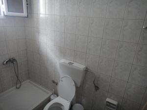 a bathroom with a toilet and a bath tub at Bungalows Camping Kouyoni in Gerakini +23 photos