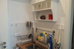 uma pequena cozinha com um lavatório e um balcão em Mini apartment in fairy-tale city! em Heidelberg