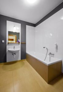 a bathroom with a bath tub and a sink at Penzion Blanko in Nová Bystřice