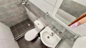 a bathroom with a toilet and a sink at Fregata in Łeba