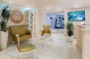 a living room with two chairs and a tv at Hotel Villa Medici in Rocca San Giovanni