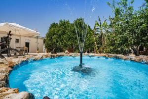 a fountain in a pool in a yard at Olga's Organic garden Home for a couple! with Wifi & AC in Chania Town