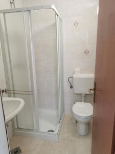 a bathroom with a shower and a toilet and a sink at Apartment Sara in Njivice