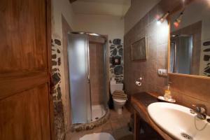 a bathroom with a sink and a shower and a toilet at Casa Buenavida in Alajeró