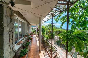 un balcón de una casa con plantas en U Kamina Apartments en Yalta