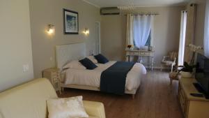 um quarto com uma cama, um sofá e uma televisão em Villa Kilauea B&B em Nice