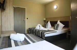 um quarto de hotel com duas camas num quarto em Le Banana's em Aléria