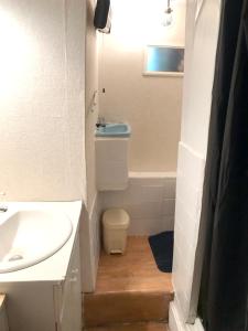 biała łazienka z umywalką i toaletą w obiekcie Maison de 2 chambres avec jardin amenage a Vezac w mieście Vezac