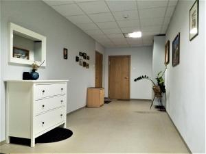 a hallway with a white dresser in a room at Beautiful Apartment in the heart of Birstonas in Birštonas