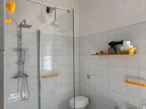a bathroom with a shower and a toilet at Adamasseria in Collecorvino