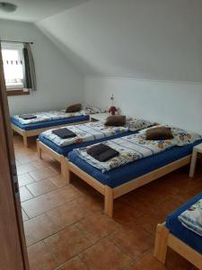 um grupo de três camas num quarto em Apartment U Pavelků em Mutenice