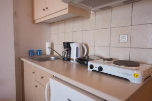 a kitchen counter with a toaster and a sink at Elena Studios in Athani