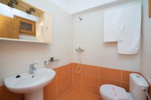 a bathroom with a sink and a toilet at Elena Studios in Athani