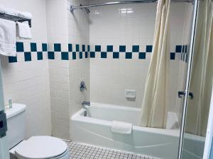 a bathroom with a tub and a toilet and a shower at Excel Inn & Suites in Fredericksburg