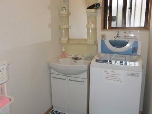 uma pequena casa de banho com um lavatório e uma máquina de lavar roupa em Private House Mariage maison em Goto