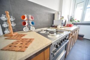 a kitchen with a stove and a counter top at Apartman Centar Lux in Pirot