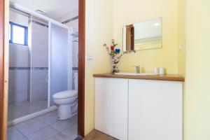 a bathroom with a toilet and a sink and a mirror at 曉翠軒親子民宿 in Wujie