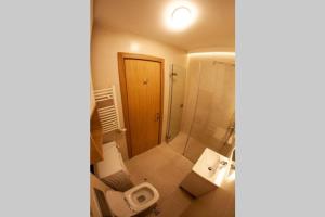 a small bathroom with a toilet and a shower at Diagonala 2 in Novi Sad +8 photos